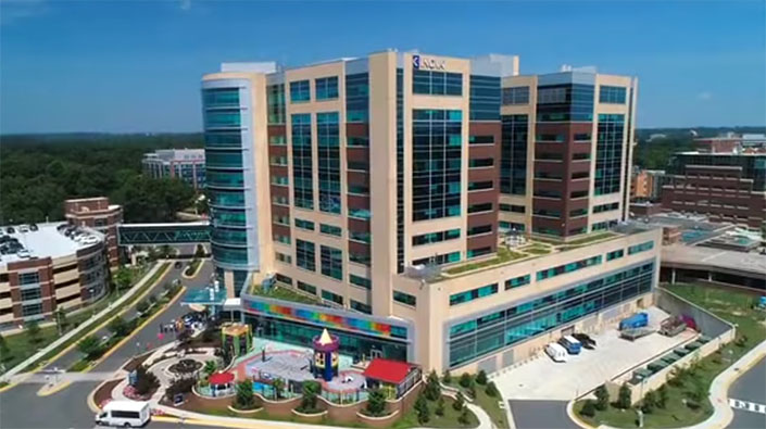 Exterior arial footage of Womens hospital at Fairfax location