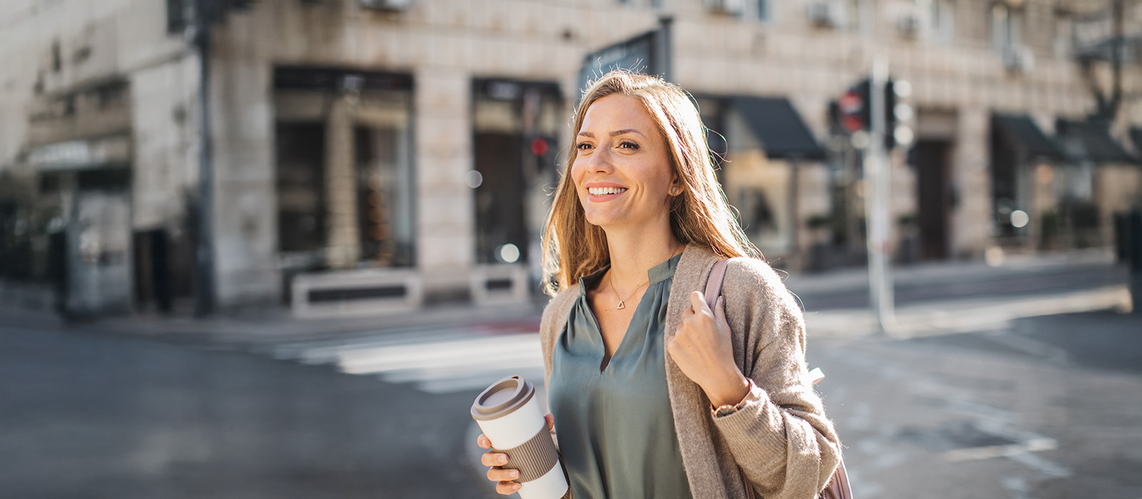 woman walking in city 