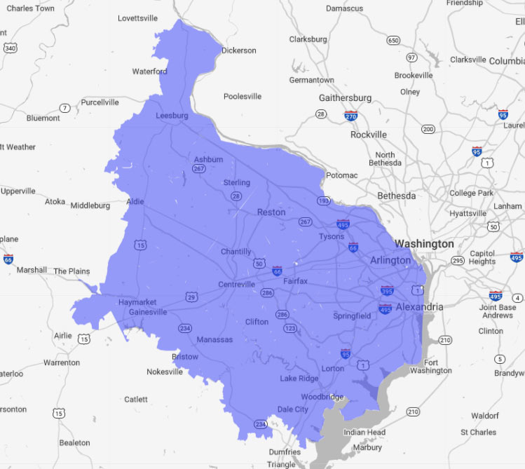 Northern Virginia at home urgent care service map 