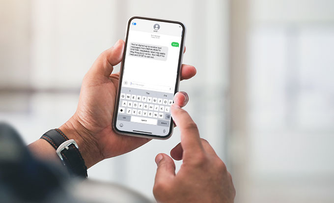 Close up of text message read my man
